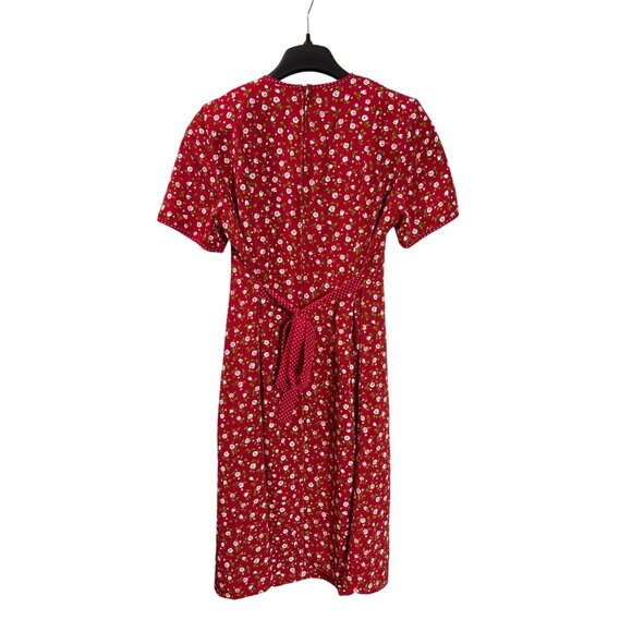 Vintage 90s Kathie Lee Floral Midi Dress 10 Tie Back Shoulder Pads A-Line - Picture 2 of 3